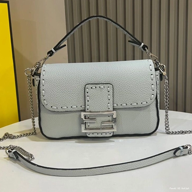 Affordable HOT Blue Mini Fendi Romano In Selleria Leather Baguette Sky Bag Cuoio 0809